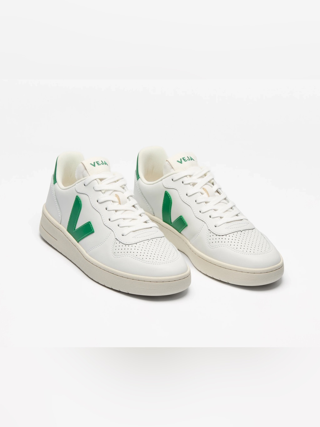 Veja White And Green Leather Sneakers